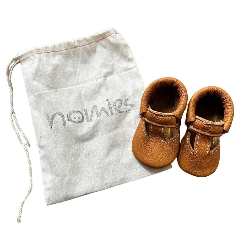 Nomies leather t-strap baby booties, NWT, tan size 1